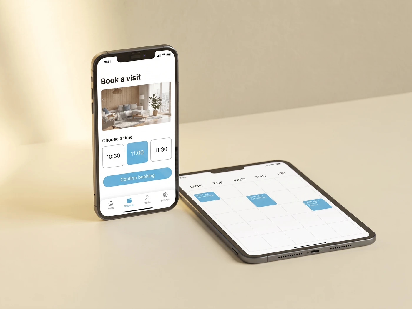 Booking application on a smartphone and tablet