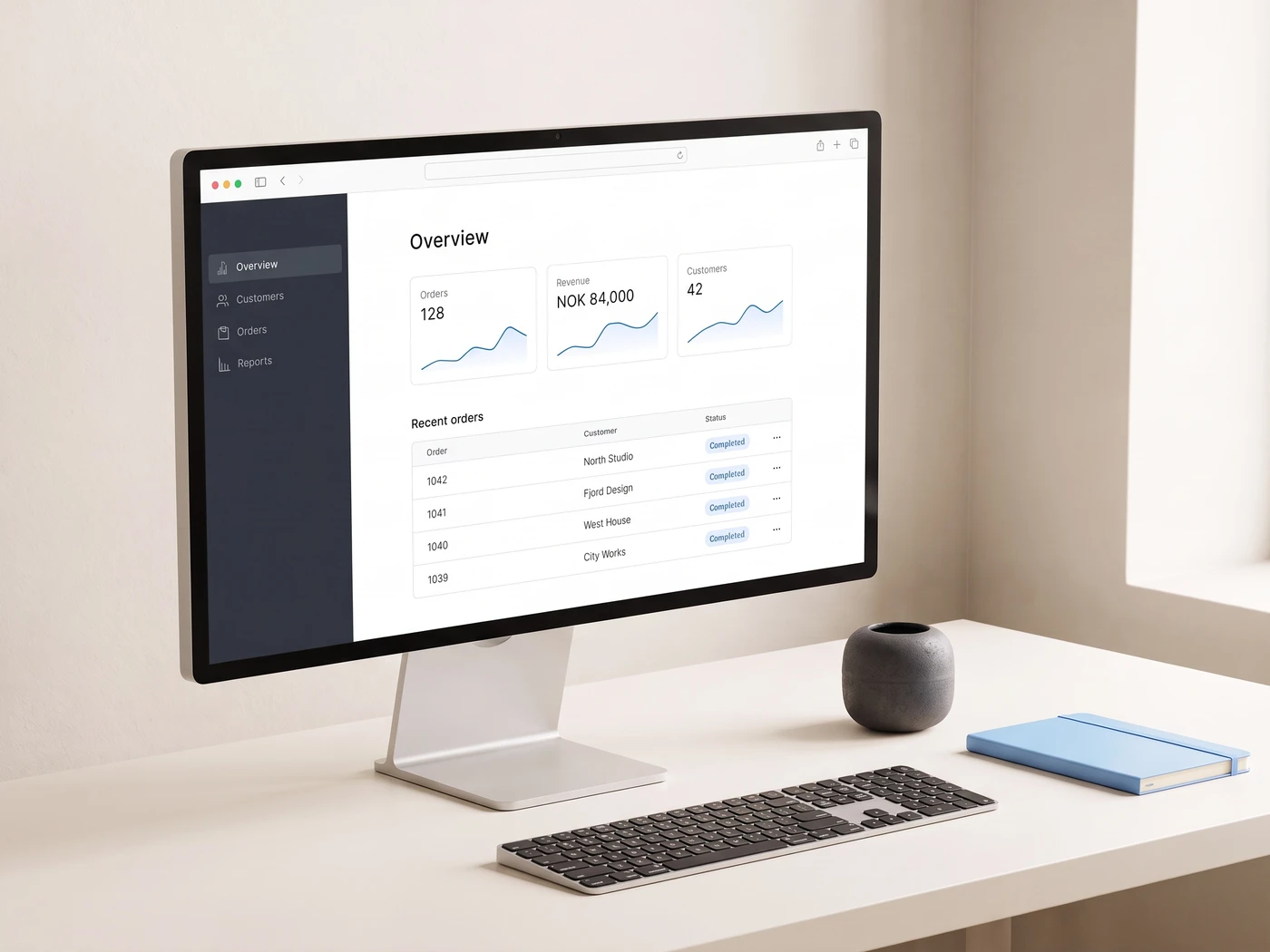 Business web platform displayed on a desktop monitor